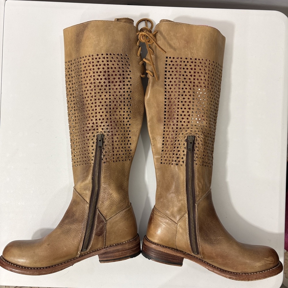 Bed Stu Cambridge Leather Knee High Boots Women's 7.5 Tan Driftwood Laser Cut - Picture 5 of 8